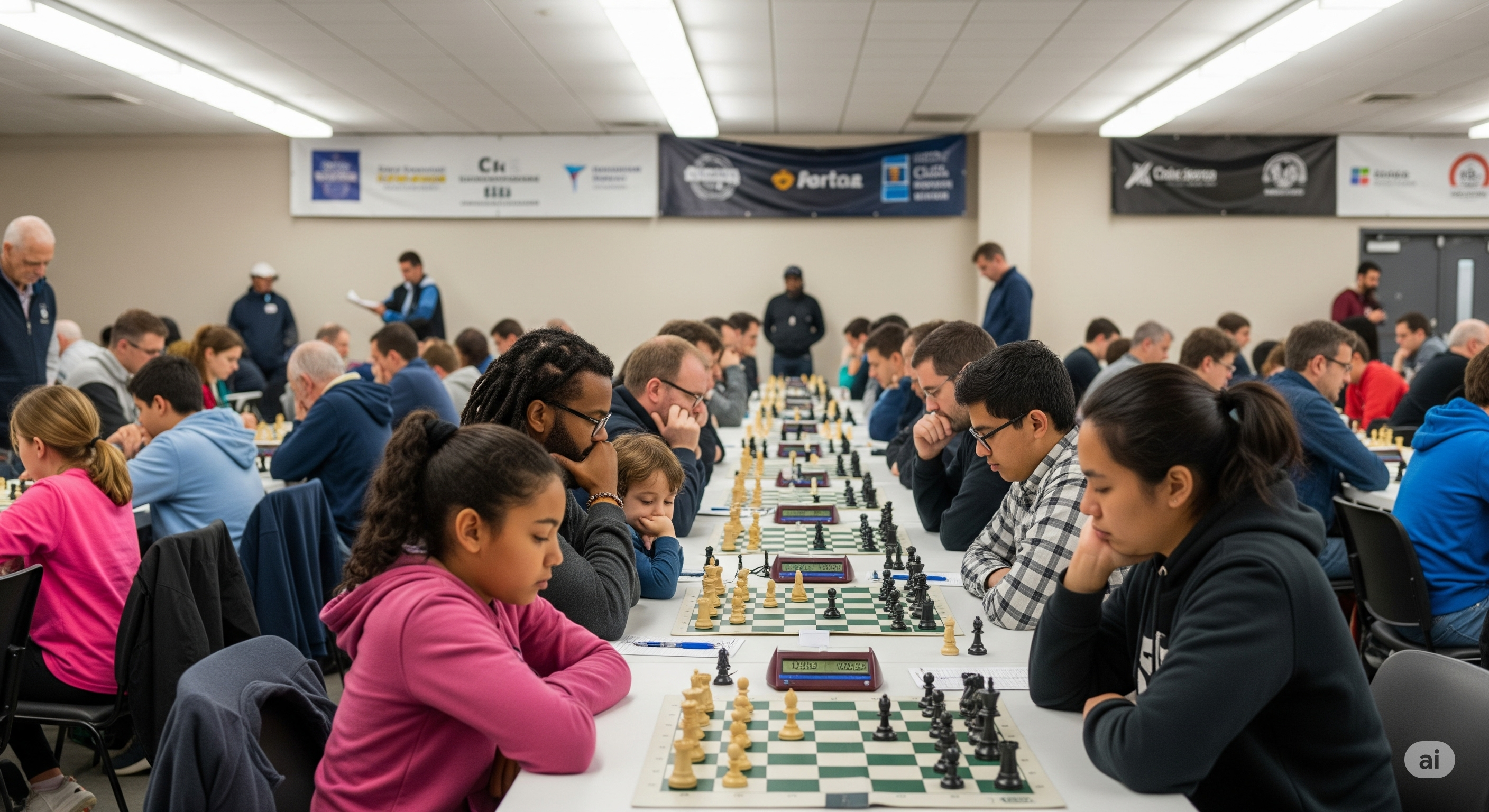 Public chess tournament with children and adults at Two Knights Chess Club
